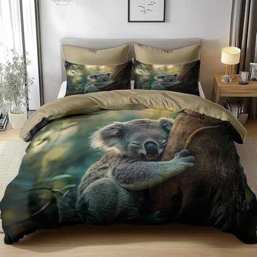 HATEGE Bettwäsche 135x200 Koala, 3D Wendebettwäsche Niedliche Tiere Microfaser Bettwäsche Set für Kinder Bettbezug 3 Teilig mit 2 Kissenbezug 80x80 cm 3762-ABC von HATEGE