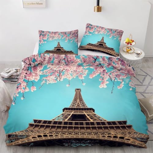 HATEGE Bettwäsche 135x200 Paris, 3D Wendebettwäsche Kirschblüten Microfaser Bettwäsche Set für Kinder Bettbezug 3 Teilig mit 2 Kissenbezug 80x80 cm 1954-ABC HATEGE Bettwäsche 135x200 Paris, 3D Wendebettwäsche Kirschblüten Microfaser Bettwäsche Set für Kinder Bettbezug 3 Teilig mit 2 Kissenbezug 80x80 cm 1954-ABC von HATEGE