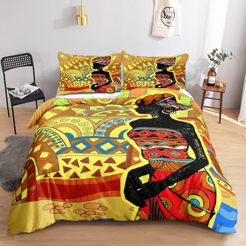 HATEGE Bettwäsche 140x200 Afrikanische Frau, 3D Wendebettwäsche Afrikanische Muster Microfaser Bettwäsche Set für Kinder Bettbezug 3 Teilig mit 2 Kissenbezug 80x80 cm 2004-ABC HATEGE Bettwäsche 140x200 Afrikanische Frau, 3D Wendebettwäsche Afrikanische Muster Microfaser Bettwäsche Set für Kinder Bettbezug 3 Teilig mit 2 Kissenbezug 80x80 cm 2004-ABC von HATEGE