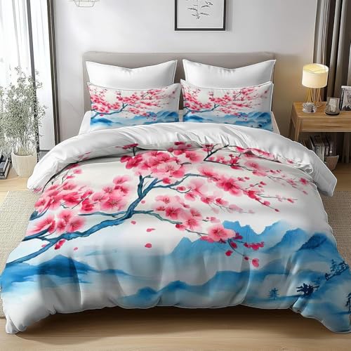 HATEGE Bettwäsche 140x200 Japanische Kirschblüte, 3D Wendebettwäsche Japanische Landschaft Microfaser Bettwäsche Set für Kinder Bettbezug 3 Teilig mit 2 Kissenbezug 80x80 cm 3860-ABC HATEGE Bettwäsche 140x200 Japanische Kirschblüte, 3D Wendebettwäsche Japanische Landschaft Microfaser Bettwäsche Set für Kinder Bettbezug 3 Teilig mit 2 Kissenbezug 80x80 cm 3860-ABC von HATEGE