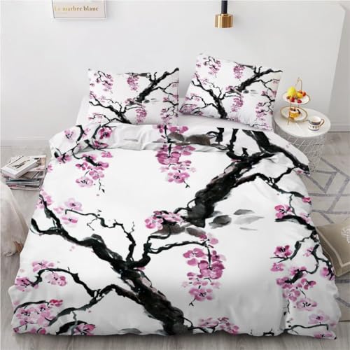 HATEGE Bettwäsche 140x200 Japanische Kirschblüten, 3D Wendebettwäsche Blumen Microfaser Bettwäsche Set für Kinder Bettbezug 3 Teilig mit 2 Kissenbezug 80x80 cm 1996-ABC HATEGE Bettwäsche 140x200 Japanische Kirschblüten, 3D Wendebettwäsche Blumen Microfaser Bettwäsche Set für Kinder Bettbezug 3 Teilig mit 2 Kissenbezug 80x80 cm 1996-ABC von HATEGE