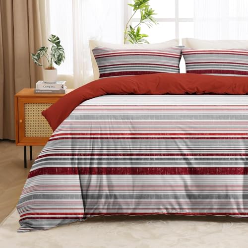 HATEGE Bettwäsche 200x200 Streifen, 3D Wendebettwäsche Bunt Microfaser Bettwäsche Set Bettbezug 3 Teilig mit 2 Kissenbezug 80x80 cm 3726-ABC von HATEGE