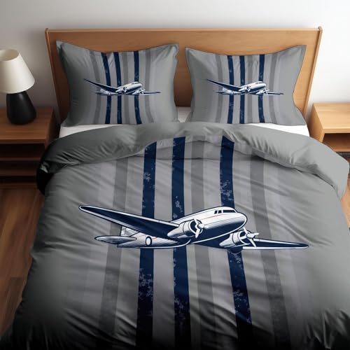 HATEGE Bettwäsche 200x220 Flugzeug, 3D Wendebettwäsche Grau Microfaser Bettwäsche Set Bettbezug 3 Teilig mit 2 Kissenbezug 80x80 cm 3879-ABC HATEGE Bettwäsche 200x220 Flugzeug, 3D Wendebettwäsche Grau Microfaser Bettwäsche Set Bettbezug 3 Teilig mit 2 Kissenbezug 80x80 cm 3879-ABC von HATEGE