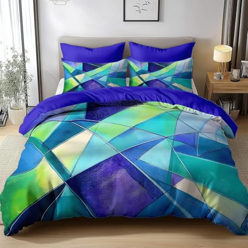 HATEGE Bettwäsche 200x220 Geometrisches Muster, 3D Wendebettwäsche Abstrakte Geometrie Microfaser Bettwäsche Set Bettbezug 3 Teilig mit 2 Kissenbezug 80x80 cm 3695-ABC von HATEGE