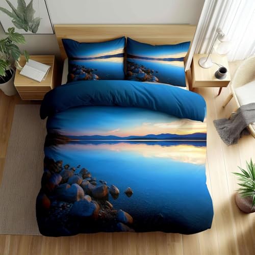 HATEGE Bettwäsche 200x220 Meer, 3D Wendebettwäsche Blaues Meer Microfaser Bettwäsche Set Bettbezug 3 Teilig mit 2 Kissenbezug 80x80 cm 3599-ABC von HATEGE