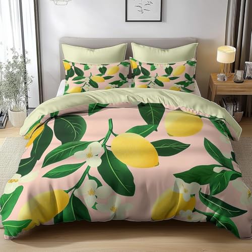 HATEGE Bettwäsche 200x220 Zitrone, 3D Wendebettwäsche Obst Microfaser Bettwäsche Set Bettbezug 3 Teilig mit 2 Kissenbezug 80x80 cm 3607-ABC von HATEGE