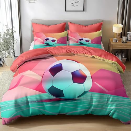 HATEGE Bettwäsche 220x240 Fußball, 3D Wendebettwäsche Sportmotiv Microfaser Bettwäsche Set Bettbezug 3 Teilig mit 2 Kissenbezug 80x80 cm 3792-ABC von HATEGE