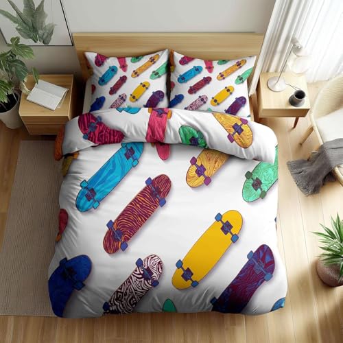 HATEGE Bettwäsche 220x240 Skateboard, 3D Wendebettwäsche Teenager Microfaser Bettwäsche Set Bettbezug 3 Teilig mit 2 Kissenbezug 80x80 cm 3904-ABC HATEGE Bettwäsche 220x240 Skateboard, 3D Wendebettwäsche Teenager Microfaser Bettwäsche Set Bettbezug 3 Teilig mit 2 Kissenbezug 80x80 cm 3904-ABC von HATEGE