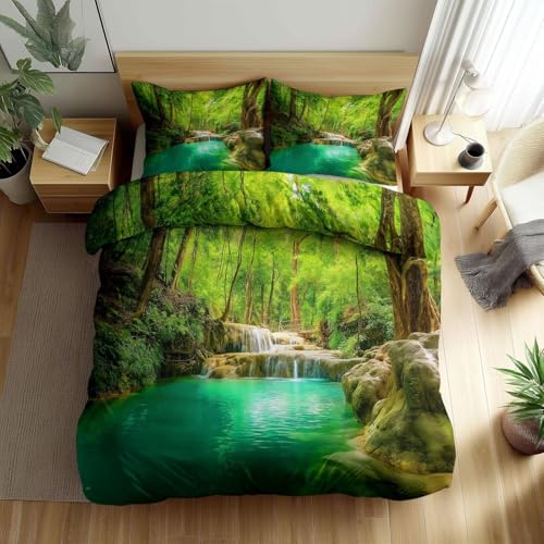 HATEGE Bettwäsche 220x240 Wald, 3D Wendebettwäsche Natur Microfaser Bettwäsche Set Bettbezug 3 Teilig mit 2 Kissenbezug 80x80 cm 3856-ABC von HATEGE