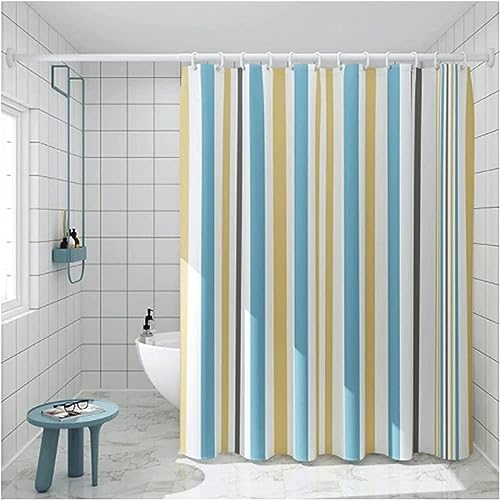 HATEGE Duschvorhang Anti-Schimmel Blau Gelb 3D Duschvorhänge 120x200 Streifen Duschvorhang Textil Waschbar Wsserdicht für Badezimmer Badewanne Badevorhang Bad von HATEGE