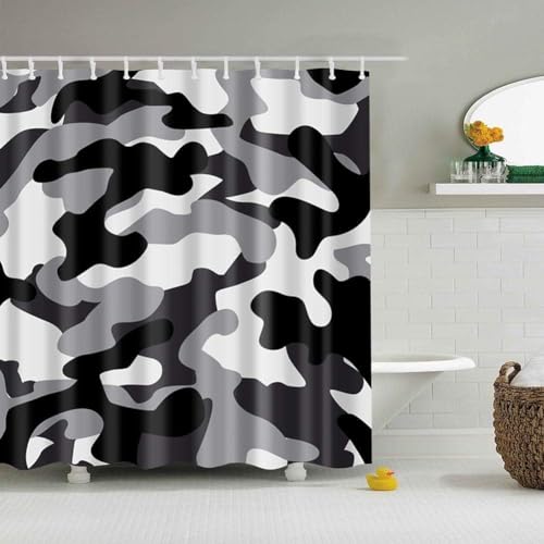 HATEGE Duschvorhang Anti-Schimmel Camouflage 3D Duschvorhänge 120 x 200 Militärisches Thema Shower Curtains Textil Waschbar Wsserdicht für Badezimmer Badewanne Badevorhang Bad B853 von HATEGE