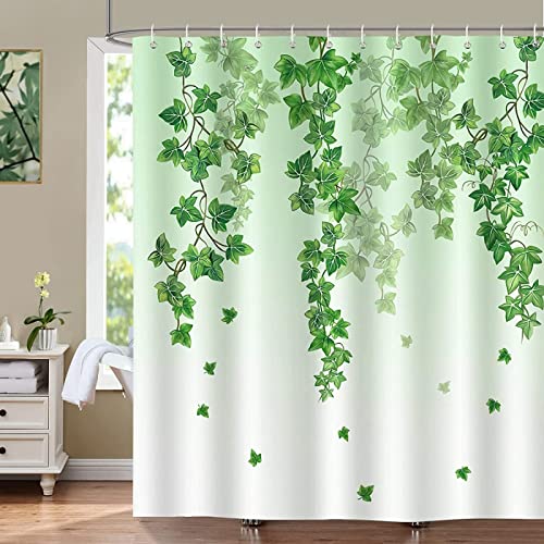 HATEGE Duschvorhang Anti-Schimmel Efeu 3D Duschvorhänge 180x180 Grüne Blätter Duschvorhang Textil Waschbar Wsserdicht für Badezimmer Badewanne Badevorhang Bad von HATEGE