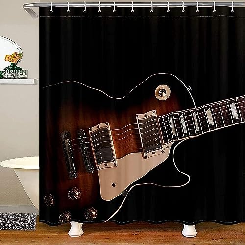 HATEGE Duschvorhang Anti-Schimmel Gitarre 3D Duschvorhänge 180x200 Musik Rock Duschvorhang Textil Waschbar Wsserdicht für Badezimmer Badewanne Badevorhang Bad von HATEGE