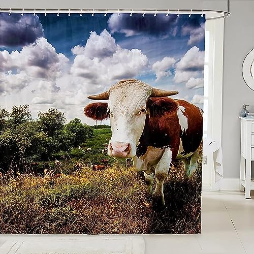 HATEGE Duschvorhang Anti-Schimmel Hohes Und Niedriges Vieh 3D Duschvorhänge 180x200 Landbauernhaus Duschvorhang Textil Waschbar Wsserdicht für Badezimmer Badewanne Badevorhang Bad von HATEGE
