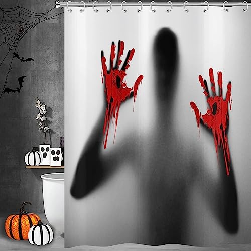 HATEGE Duschvorhang Anti-Schimmel Horror-Blut-Handabdruck 3D Duschvorhänge 120x200 Halloween Duschvorhang Textil Waschbar Wsserdicht für Badezimmer Badewanne Badevorhang Bad von HATEGE