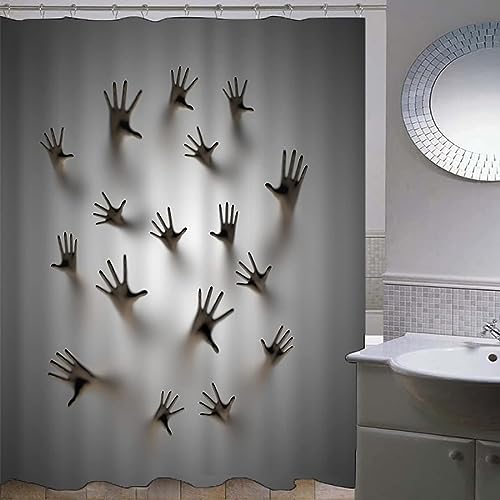 HATEGE Duschvorhang Anti-Schimmel Horror-Thema 3D Duschvorhänge 120x200 Halloween-Handabdruck Duschvorhang Textil Waschbar Wsserdicht für Badezimmer Badewanne Badevorhang Bad von HATEGE