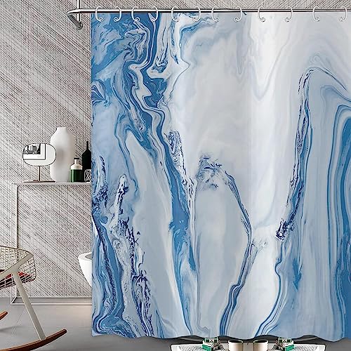 HATEGE Duschvorhang Anti-Schimmel Marmor 3D Duschvorhänge 200x200 Blaue Streifen Duschvorhang Textil Waschbar Wsserdicht für Badezimmer Badewanne Badevorhang Bad von HATEGE