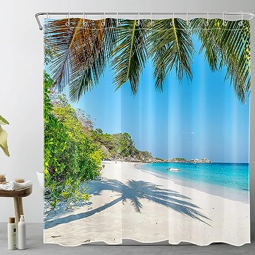 HATEGE Duschvorhang Anti-Schimmel Meerblick 3D Duschvorhänge 200x240 Strand Duschvorhang Textil Waschbar Wsserdicht für Badezimmer Badewanne Badevorhang Bad von HATEGE