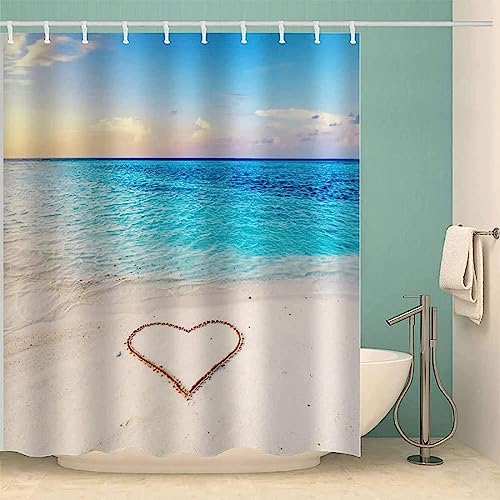 HATEGE Duschvorhang Anti-Schimmel Ozean 3D Duschvorhänge 180x180 Strand Duschvorhang Textil Waschbar Wsserdicht für Badezimmer Badewanne Badevorhang Bad von HATEGE