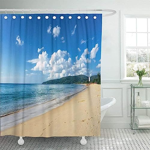 HATEGE Duschvorhang Anti-Schimmel Ozean 3D Duschvorhänge 200x240 Strand Duschvorhang Textil Waschbar Wsserdicht für Badezimmer Badewanne Badevorhang Bad von HATEGE