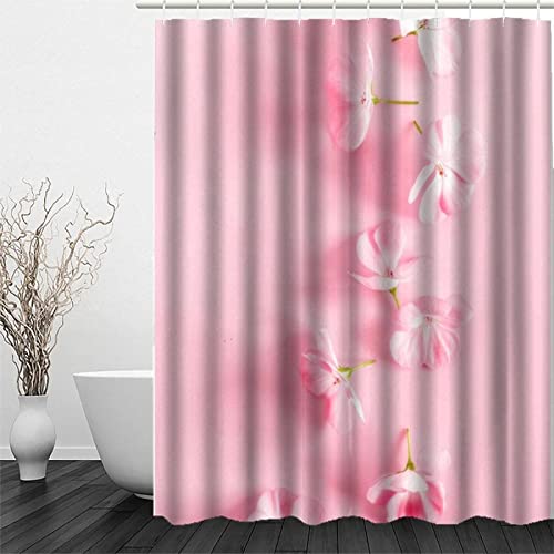 HATEGE Duschvorhang Anti-Schimmel Pinke Blume 3D Duschvorhänge 120x200 Mädchen Duschvorhang Textil Waschbar Wsserdicht für Badezimmer Badewanne Badevorhang Bad von HATEGE