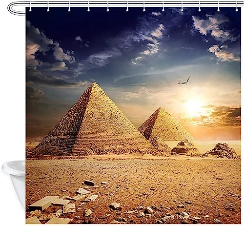 HATEGE Duschvorhang Anti-Schimmel Pyramide 3D Duschvorhänge 180x180 ägyptische Architektur Duschvorhang Textil Waschbar Wsserdicht für Badezimmer Badewanne Badevorhang Bad von HATEGE