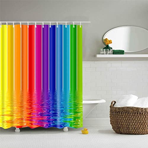 HATEGE Duschvorhang Anti-Schimmel Regenbogenlinien 3D Duschvorhänge 180x200 Mädchen Duschvorhang Textil Waschbar Wsserdicht für Badezimmer Badewanne Badevorhang Bad von HATEGE