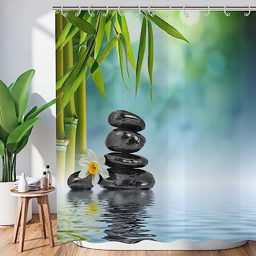 HATEGE Duschvorhang Anti-Schimmel Zen 3D Duschvorhänge 120x200 Japanischer Stil Duschvorhang Textil Waschbar Wsserdicht für Badezimmer Badewanne Badevorhang Bad von HATEGE