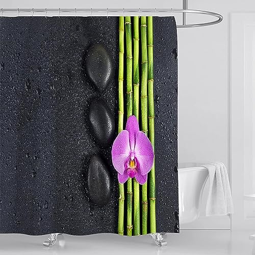 HATEGE Duschvorhang Anti-Schimmel Zen 3D Duschvorhänge 180x200 Einfach Duschvorhang Textil Waschbar Wsserdicht für Badezimmer Badewanne Badevorhang Bad von HATEGE