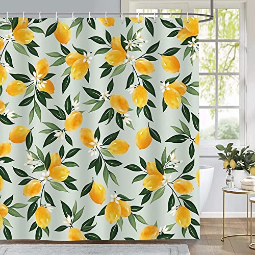 HATEGE Duschvorhang Anti-Schimmel Zitrone 3D Duschvorhänge 120x200 Fruchtgrünes Blatt Duschvorhang Textil Waschbar Wsserdicht für Badezimmer Badewanne Badevorhang Bad von HATEGE