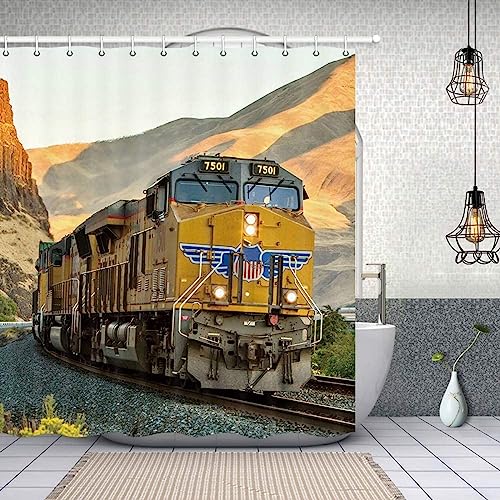 HATEGE Duschvorhang Anti-Schimmel Zug 3D Duschvorhänge 120x200 Blick Auf Die Berge Duschvorhang Textil Waschbar Wsserdicht für Badezimmer Badewanne Badevorhang Bad von HATEGE