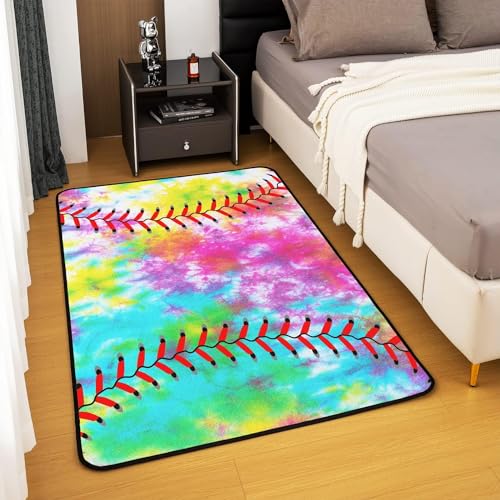 HATEGE Teppich Wohnzimmer 100 x 150 cm Waschbar Baseball-Muster, Outdoor Teppiche Kurzflor 3D Batikfärbung, Carpet Flauschig Baseball-Muster WS2581 von HATEGE