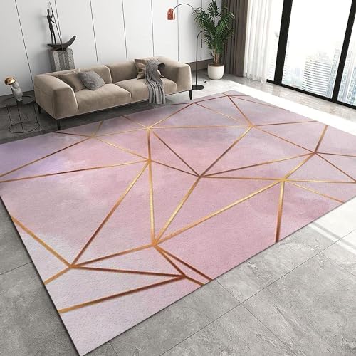 HATEGE Teppich Wohnzimmer 140 x 200 cm Waschbar Geometrische Muster, Outdoor Teppiche Kurzflor 3D Pinkes Mädchen, Carpet Flauschig Geometrische Muster WS364 von HATEGE