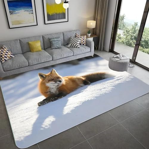 HATEGE Teppich Wohnzimmer 80 x 160 cm Waschbar Fuchs, Outdoor Teppiche Kurzflor 3D Tier, Carpet Flauschig Fuchs ZP459 von HATEGE