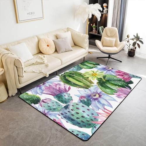 HATEGE Teppich Wohnzimmer 80 x 160 cm Waschbar Kaktus, Outdoor Teppiche Kurzflor 3D Tropische Pflanzen Carpet Flauschig Kaktus Rug Schlafzimmer DT179 von HATEGE