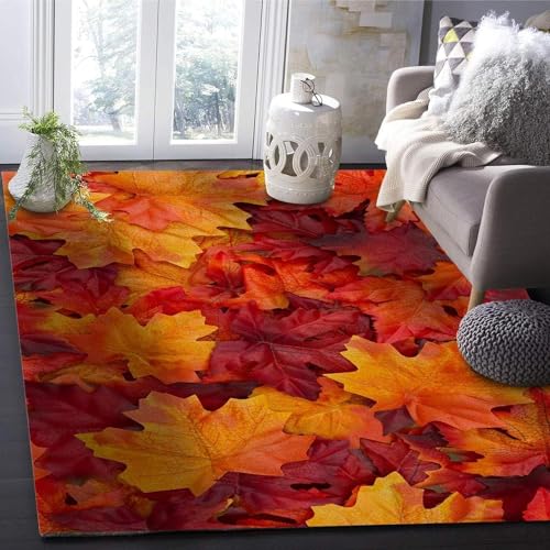 Teppich Wohnzimmer 120 x 170 cm Waschbar Ahornblatt, Outdoor Teppiche Kurzflor 3D Herbst, Carpet Flauschig Ahornblatt 1217AZ von HATEGE