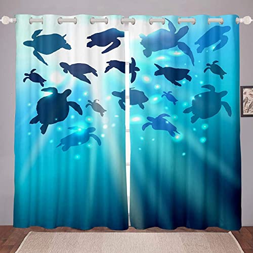 Vorhang Blickdicht Meeresschildkröte Gardinen mit Ösen 3D Muster Meerestiere Blickdichte Vorhänge Thermovorhang Kälteschutz Verdunklungsvorhänge für Wohnzimmer Schlafzimmer 2er Set 75x166 cm（BxH) von HATEGE