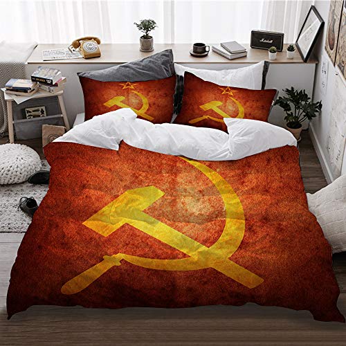 HATESAH Bedding Bettwäsche,Gelbe russische sowjetische kommunistische Flagge Revolution im Alter von Waffen künstlerisch,Bettwäsche 135x200cm,Kopfkissenbezug 2（50x80cm） von HATESAH