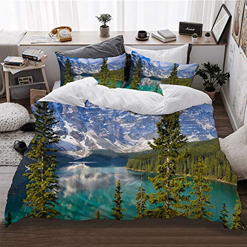 HATESAH Bedding Bettwäsche,Landschaft,Moraine Lake Rocky Mountains Kanada Sommerwald Hohe frische Bäume,Bettwäsche 135x200cm,Kopfkissenbezug 2（50x80cm） von HATESAH