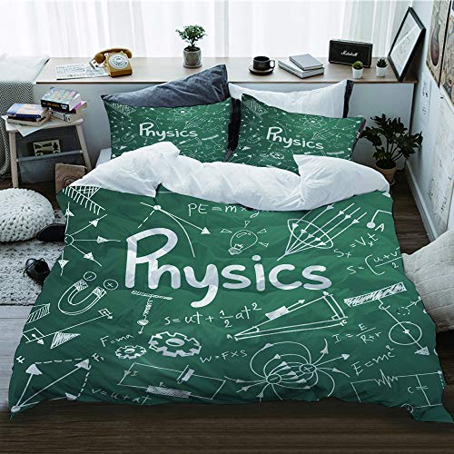 HATESAH Bedding Bettwäsche,Physik Wissenschaftstheorie Gesetz und mathematische Formelgleichung,Doodle Handschrift und Modellikone,Bettwäsche 135x200cm,Kopfkissenbezug 2（50x80cm） von HATESAH