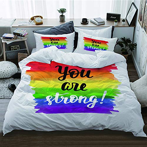 HATESAH Bedding Bettwäsche,Sie sind EIN Starkes Inspirational Gay Pride Poster mit Aquarell Regenbogenspektrum Flaggenpinsel Schriftzug,Bettwäsche 135x200cm,Kopfkissenbezug 2（50x80cm） von HATESAH