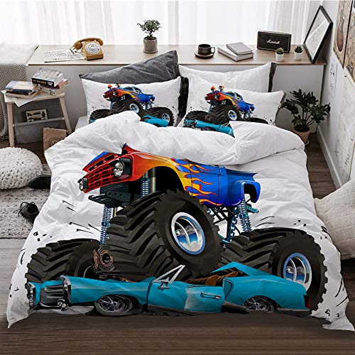 HATESAH Bedding Bettwäsche,Vektor Cartoon Monster Truck,Bettwäsche 135x200cm,Kopfkissenbezug 2（50x80cm） von HATESAH