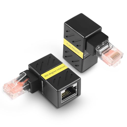 HATMINI 360-Grad-Ethernet-Adapter, Gigabit-90-Grad-Winkel, Netzwerk-LAN-CAT5-CAT6-Verlängerungsadapter, 1000 Mbps RJ45 8P8C Stecker auf Buchse für Computer, Laptops, Router, 2 Stück von HATMINI