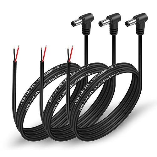 HATMINI DC 5521 Power Pigtail Kabel 90 Grad rechtwinklig 22AWG DC Power Stecker Buchse zu Blankdraht offenes Ende Pigtail Stromkabel Kabel für CCTV Überwachungskamera LED Lichtleiste-3PCS (22AWG) von HATMINI
