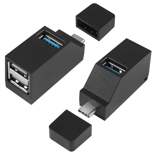HATMINI USB-Splitter Mit 3 Anschlüssen, Hub 3.0, 90-Grad-Splitter, 1 USB 3.0 Und 2 USB 2.0-Anschlüsse, Tragbar, Mit Strom Versorgt, Für Mobile Festplatten (2 USB C) von HATMINI