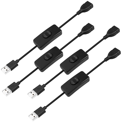 HATMINI USB-Verlängerungskabel, 4 Stück, 5 V, Stecker auf Buchse, Verlängerung mit Schalter, geeignet für 5 V USB-Lüfter, LED-Streifen, Schreibtischlampe, Fahrrekorder, LED-Streifen von HATMINI