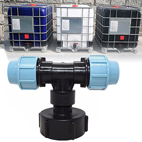 IBC Wassertank-Wasserhahn-Adapter, IBC Tote Tanks Schlauchverschraubung Schnellverbinder Stoßfass Ablauf Adapter, Einlass S60x6 Grobgewinde (32 mm, T-förmiger Auslauf) von HATOOLHA