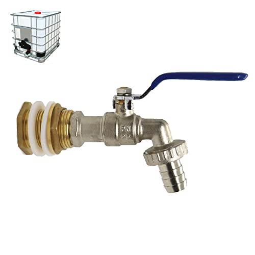 IBC Wassertank-Wasserhahn-Adapter, Messing-Gewinde-Schottverschraubungsadapter Wasserbehälter Ablaufschlauchverbinder Adapter (G3/4 Zoll blauer Griff) von HATOOLHA