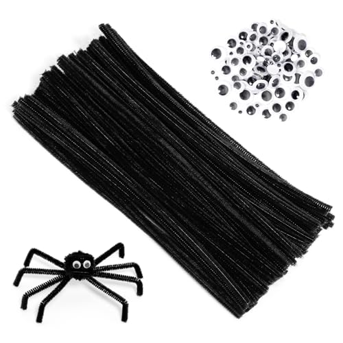 200 Stück Pfeifenreiniger, Schwarz Pfeifenputzer zum basteln Chenilledraht Pfeifenreiniger Pipe Cleaner mit Googly Eyes für DIY Handwerksprojekte Dekorationen (Schwarz) von HATOOZE