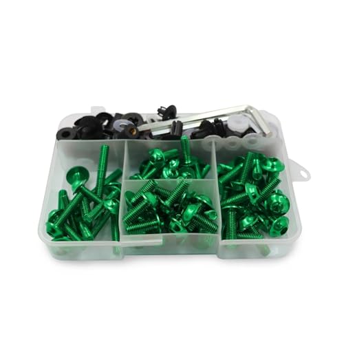 Verkleidungsschraubensatz 195PCS Set M6 M5 Verkleidung Schrauben Kit Karosserie Schrauben Mutter Für Y&amaha MT07 MT09 MT10 R1 3 Windschutzscheibenmuttern(GRÜN) von HATSVTGR